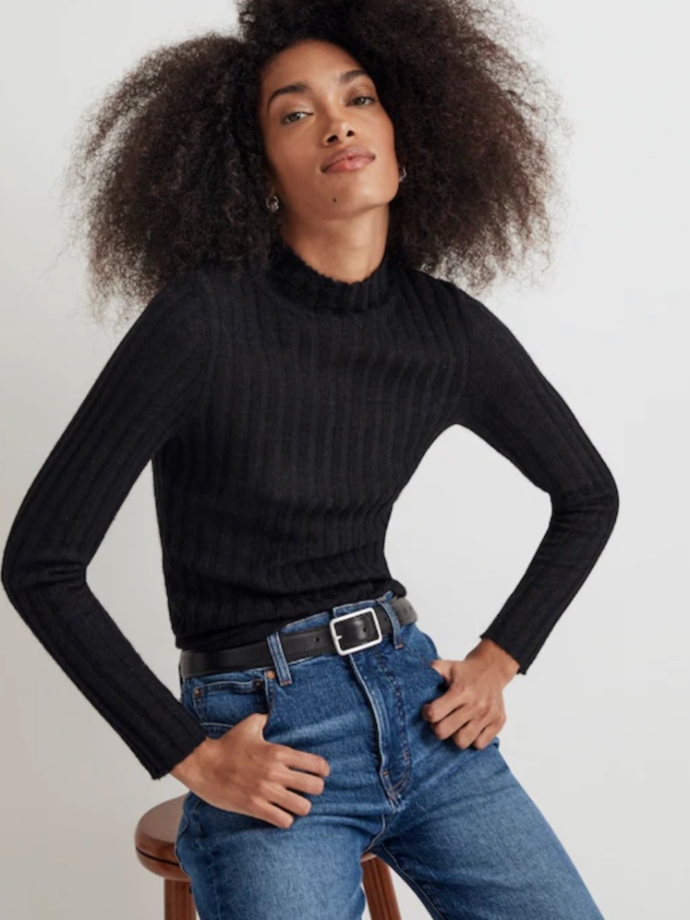 Madewell Alpaca-Blend Mockneck Sweater True Black Size M